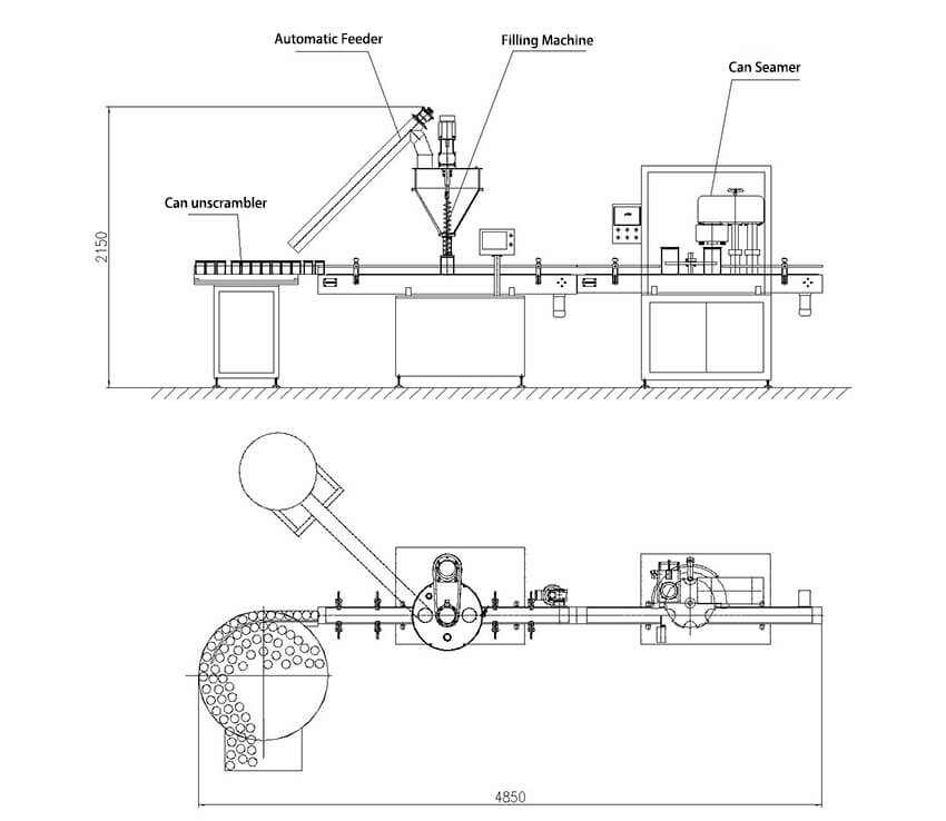 FDL-100B Automatic Powder Filling And Can Seamer Linkage Line